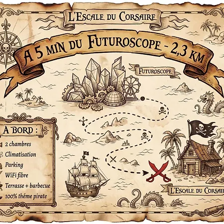 Дом отдыха L'escale Du Corsaire Pirate - 5min Futuroscope - Climatisation - Parking - Au Futurostudio *
